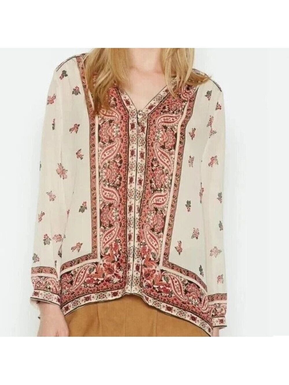 Joie Haya Silk Paisley Print Sheer Blouse S
